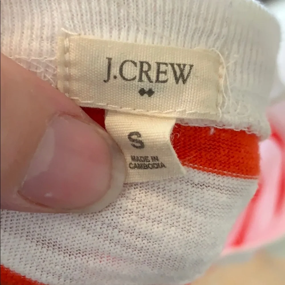 Nice J. Crew White and Orange Striped Long Sleeve Shirt - Picture 3 of 4